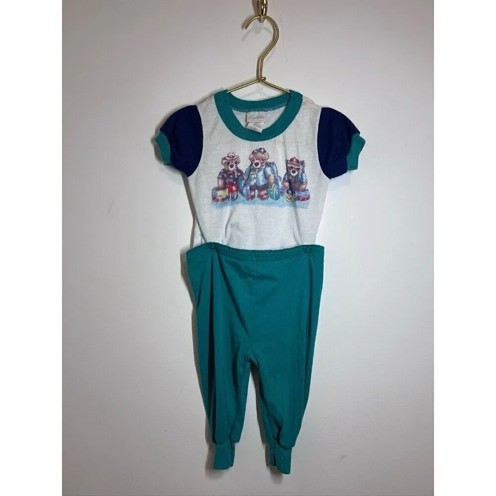 Vtg Carters Kids Bear Snap Set Top Pants Size 12-18 Months USA 80s